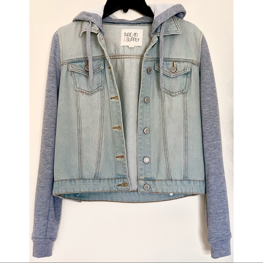 Thread & Supply Light Wash Hooded Denim Jacket